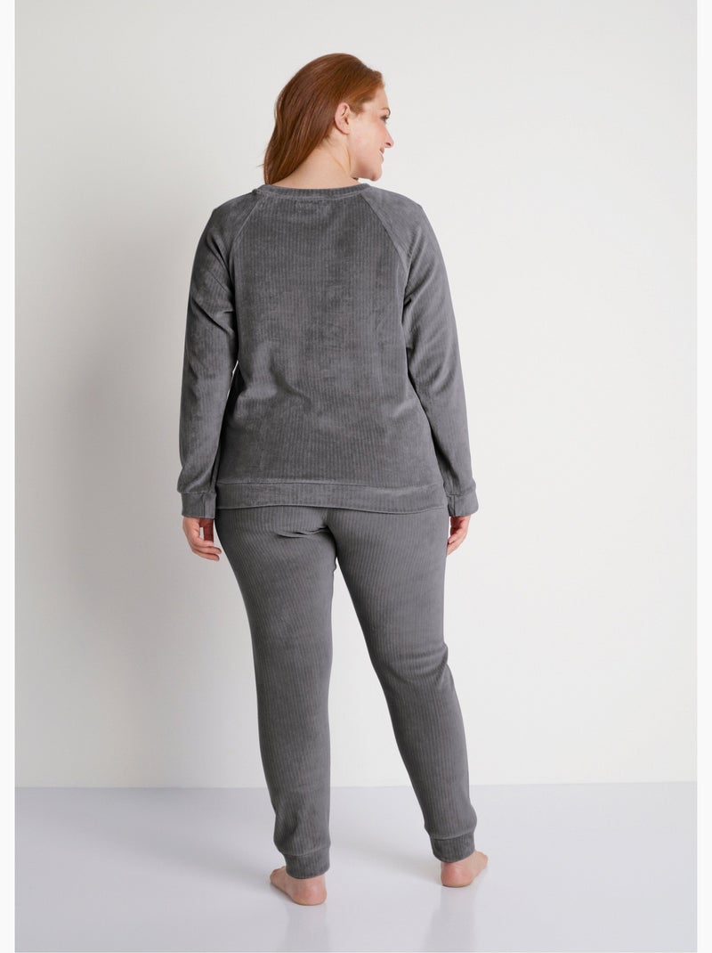 Pantalon de pyjama en velours côtelé - Afibel gris anthracite - Kiabi