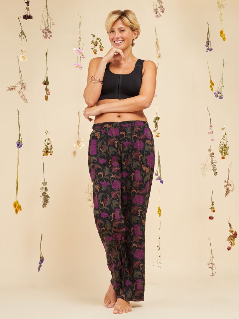 Pantalon de pyjama fleuri - Octobre Rose Noir - Kiabi