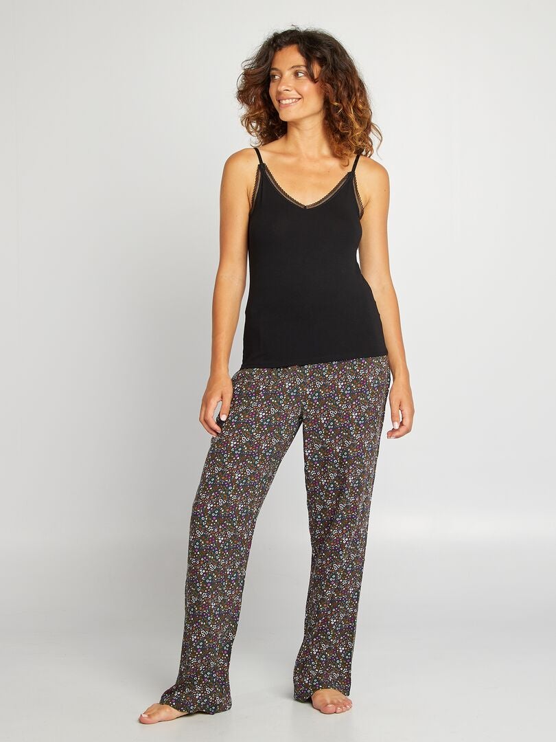 Pantalon de pyjama fleuri - Octobre Rose Vert - Kiabi