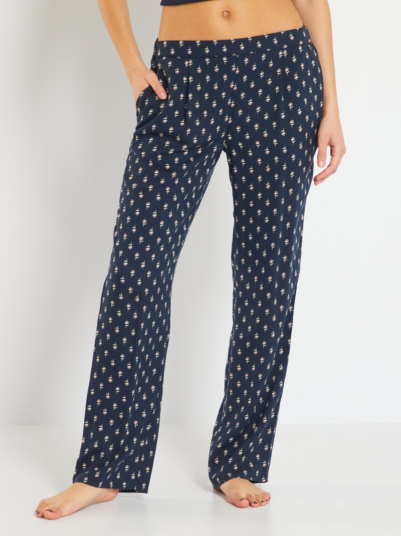 Pantalon de pyjama fluide imprimé bleu marine - Kiabi