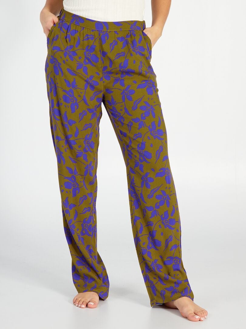 Pantalon de pyjama large imprimé Kaki/violet - Kiabi