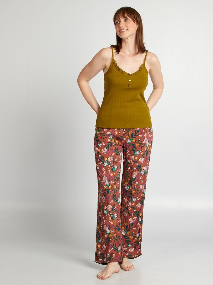 Pantalon de pyjama large imprimé Marron - Kiabi