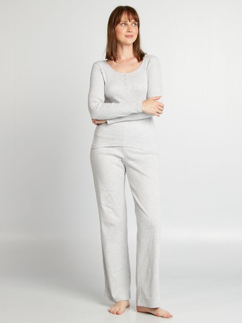 Pantalon de pyjama large rib Gris chiné - Kiabi