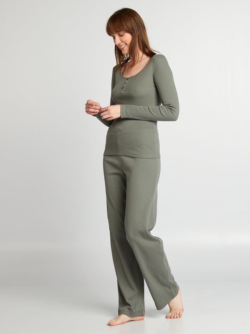 Pantalon de pyjama large rib Kaki - Kiabi