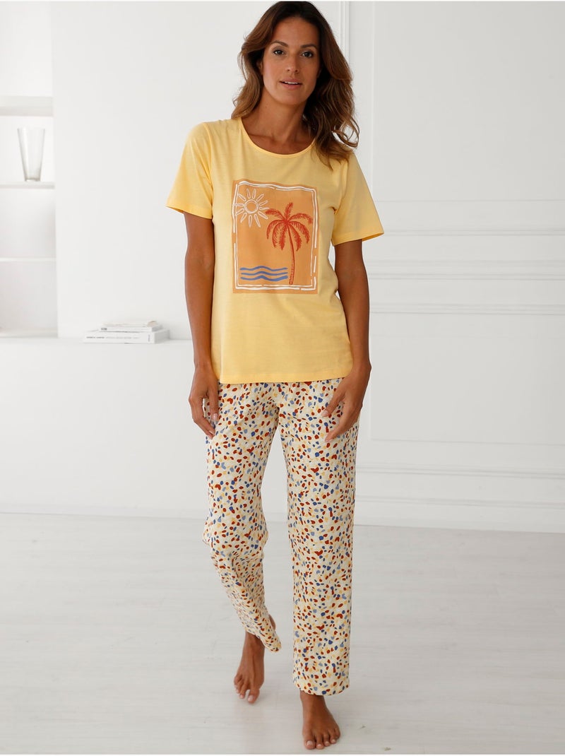 Pantalon de pyjama pur coton - DAXON Blanc/Jaune/Vert - Kiabi
