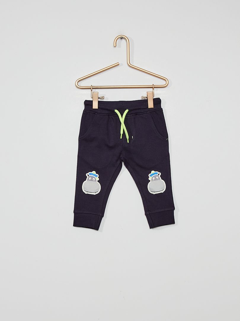Pantalon de sport avec patchs 'hippopotames' bleu marine - Kiabi