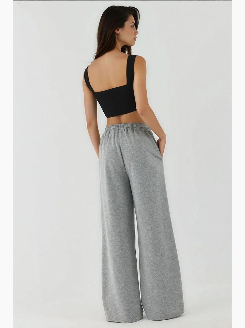 Pantalon de survêtement à jambe large et taille élastique hiccup Gris clair - Kiabi