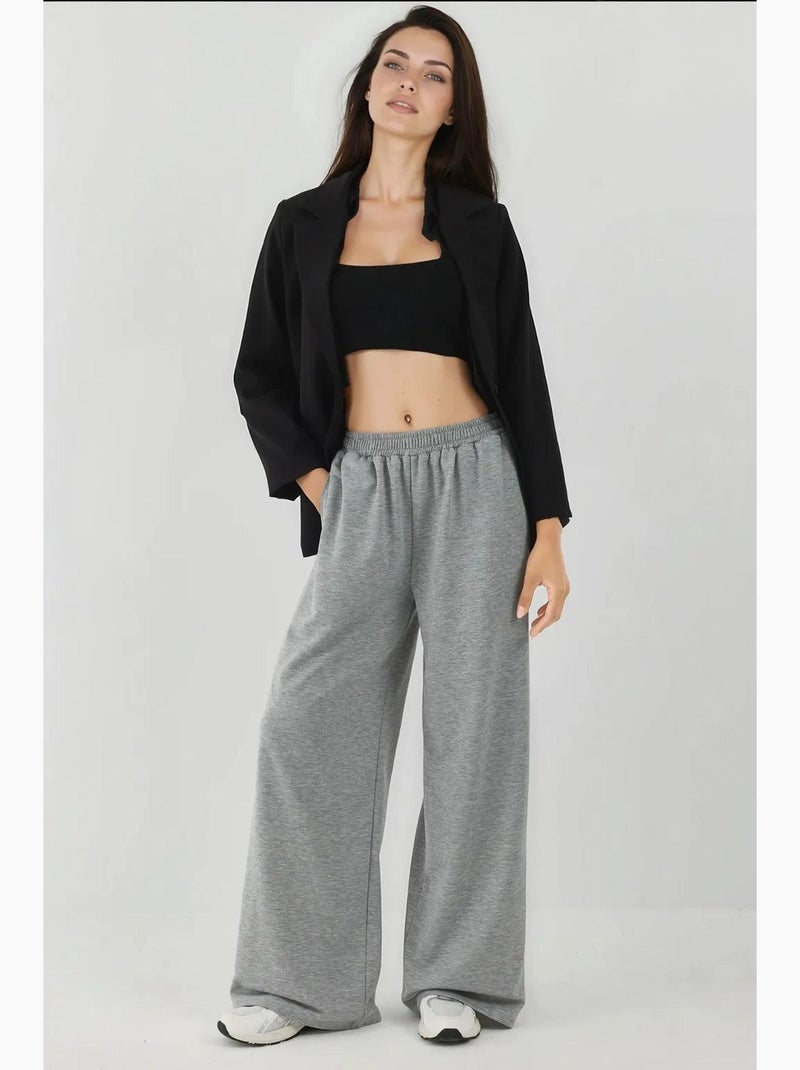 Pantalon de survêtement à jambe large et taille élastique hiccup Gris clair - Kiabi