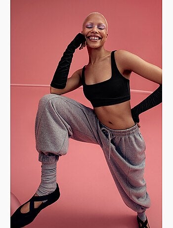 Pantalon de survêtement coupe ballon, molletonné, détails de couture penti