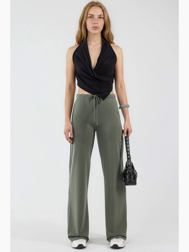 Pantalon de survêtement coupe décontractée jambes larges avec cordon de serrage à la taille busem Kaki - Kiabi