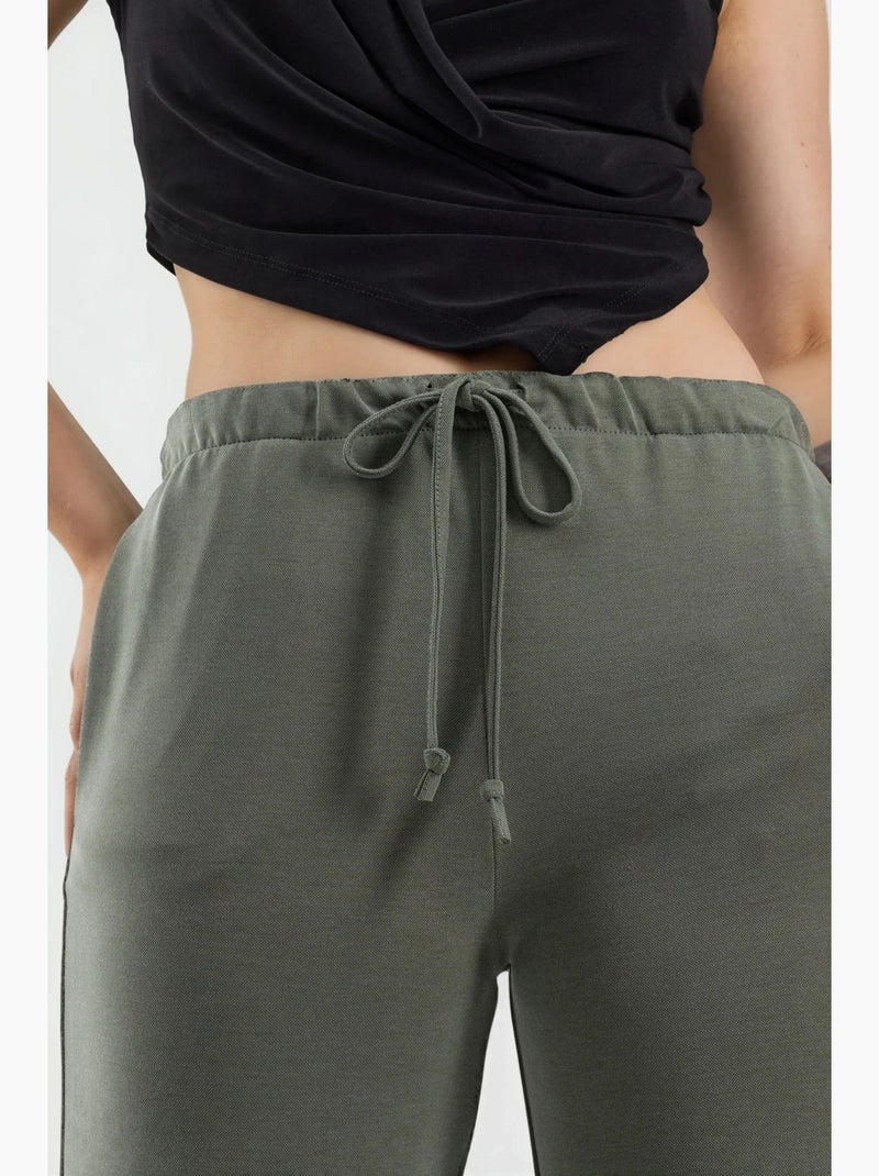 Pantalon de survêtement coupe décontractée jambes larges avec cordon de serrage à la taille busem Kaki - Kiabi