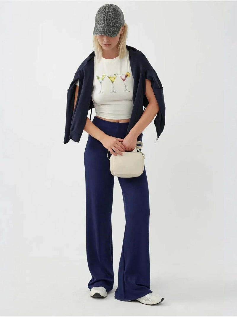 Pantalon de survêtement coupe droite en modal, coupe décontractée Bleu foncé - Kiabi