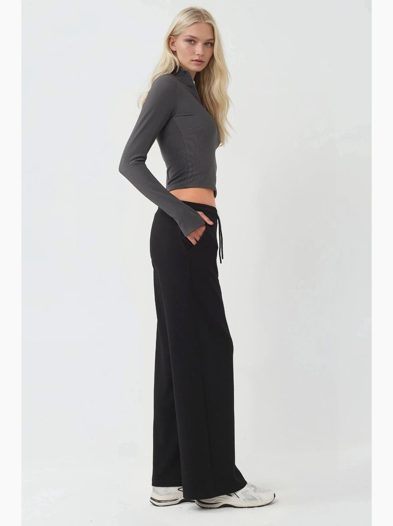 Pantalon de survêtement droit à taille élastique et doux au toucher hiccup Noir - Kiabi