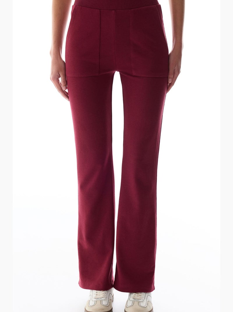 Pantalon de survêtement évasé avec détail côtelé penti Rouge bordeaux - Kiabi