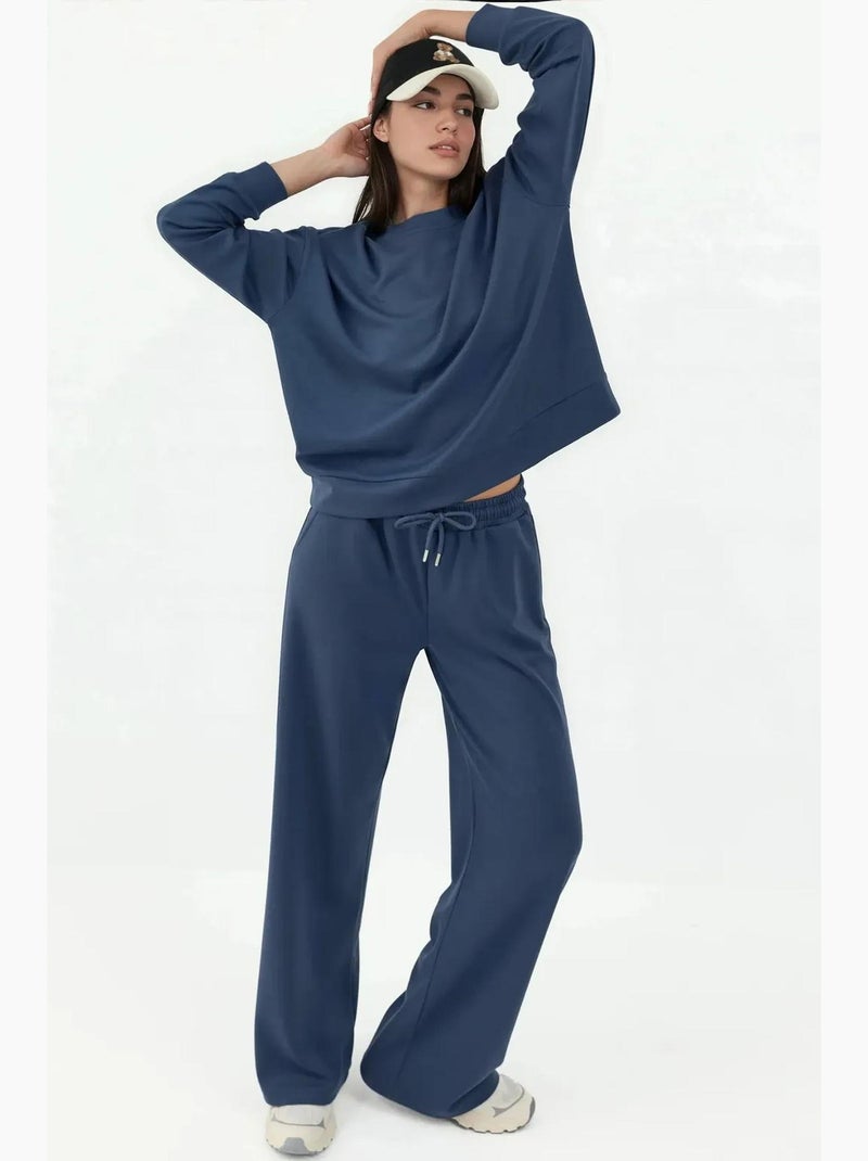 Pantalon de survêtement large en modal doux au toucher hiccup Bleu lagon - Kiabi