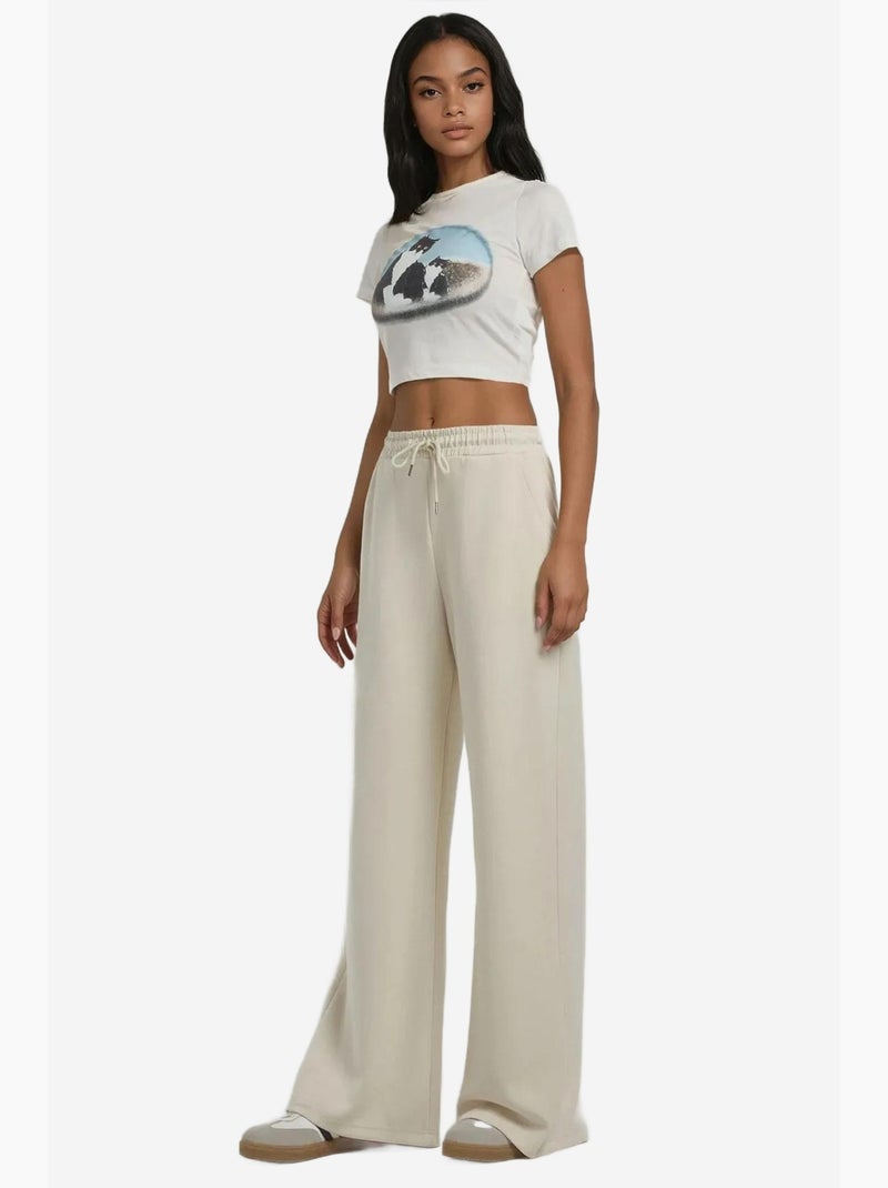 Pantalon de survêtement large en modal doux au toucher hiccup Sable - Kiabi