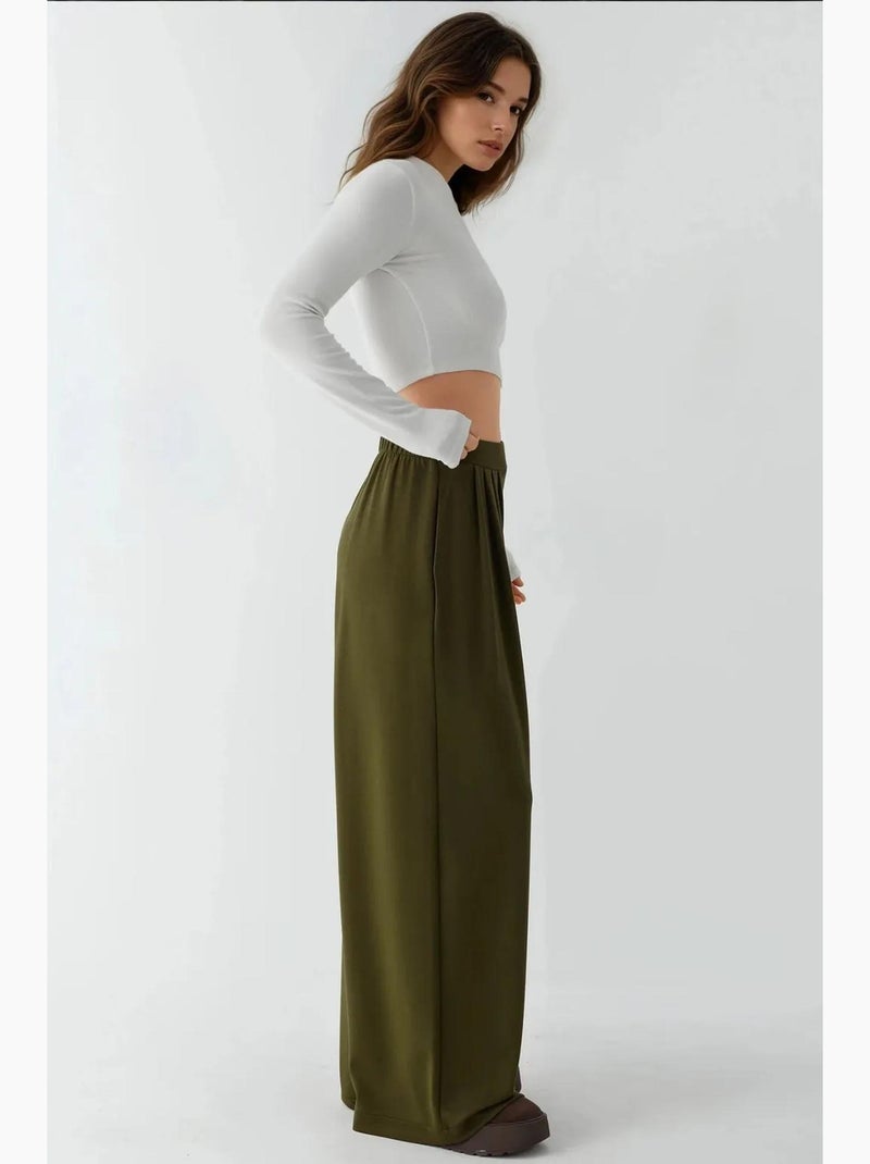 Pantalon de survêtement large et doux au toucher hiccup Kaki - Kiabi