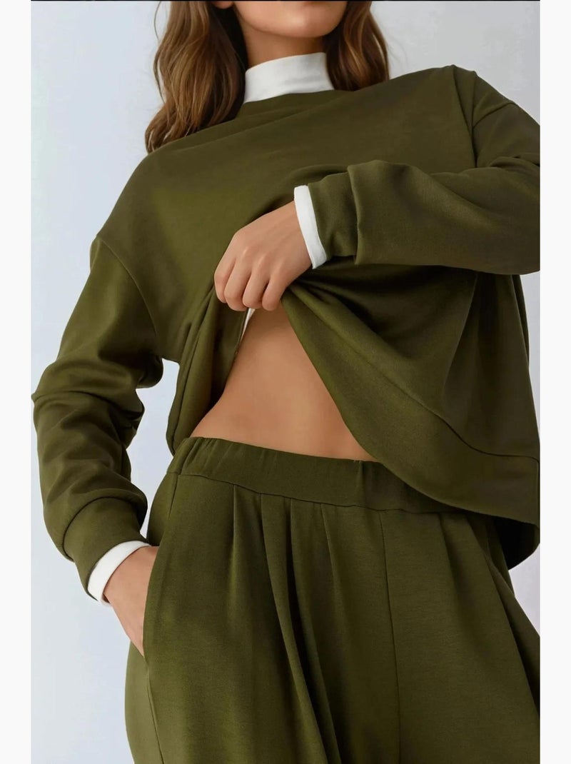 Pantalon de survêtement large et doux au toucher hiccup Kaki - Kiabi