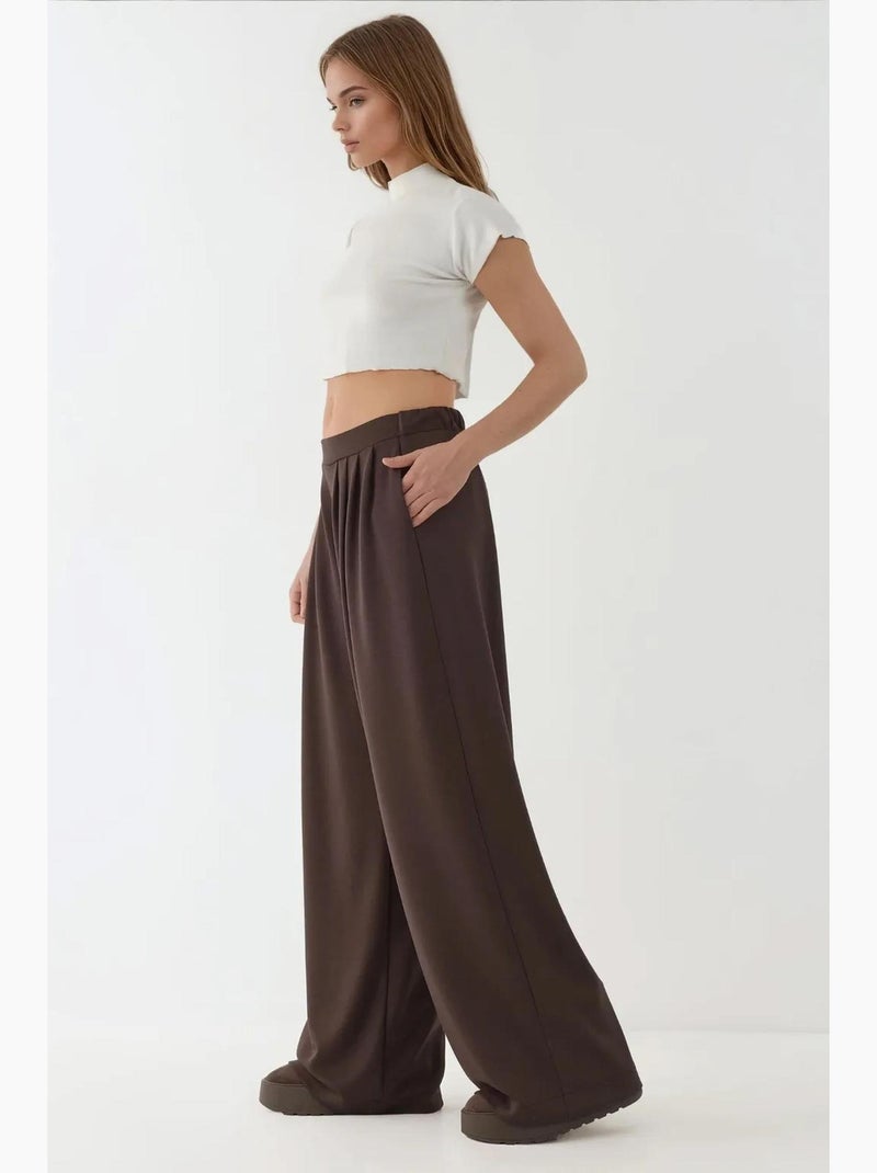 Pantalon de survêtement large et doux au toucher hiccup Marron foncé - Kiabi