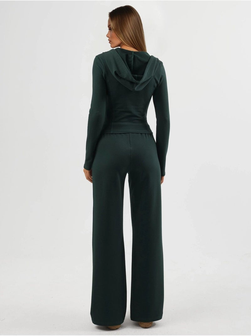 Pantalon de survêtement taille haute, jambes droites et cordon de serrage busem Vert foncé - Kiabi