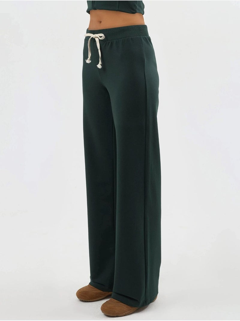 Pantalon de survêtement taille haute, jambes droites et cordon de serrage busem Vert foncé - Kiabi