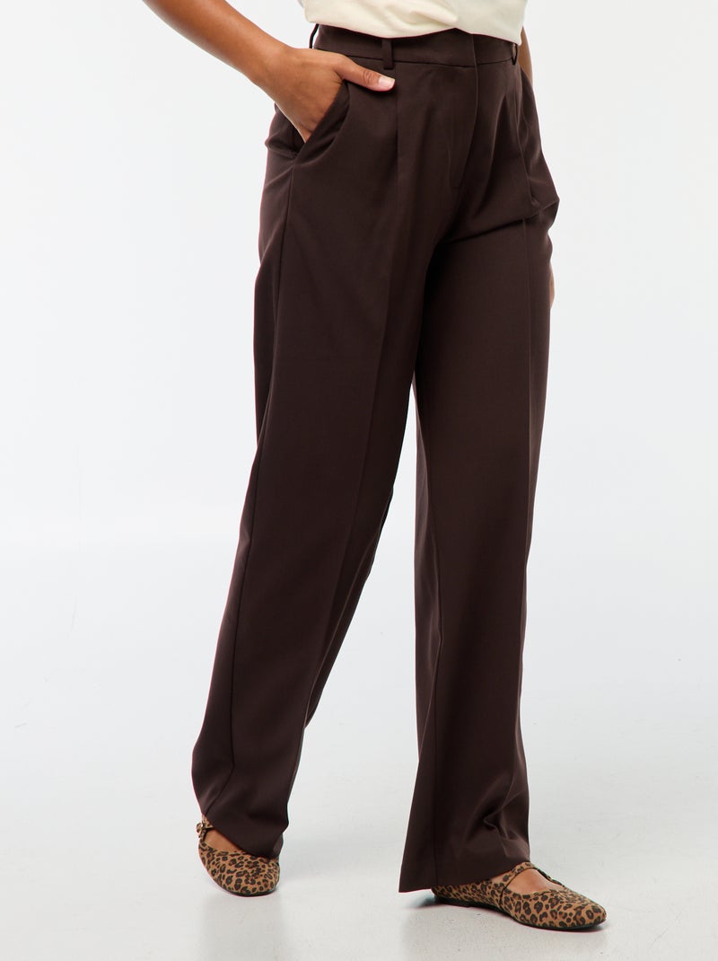 Pantalon de tailleur coupe large Marron - Kiabi