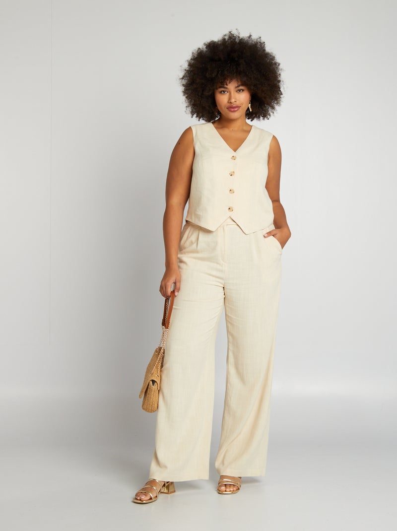 Pantalon de tailleur en lin mélangé Beige - Kiabi