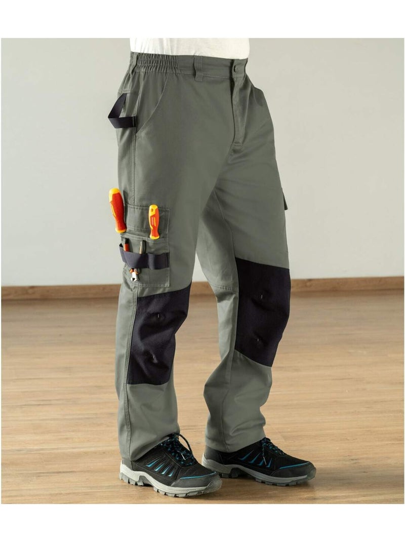 Pantalon de Travail Multipoche   - ATLAS FOR MEN Kaki - Kiabi