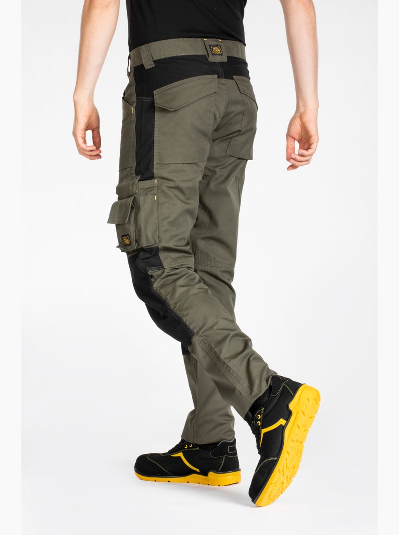 Pantalon de travail normé coupe droite MOBILON 'Rica Lewis' Kaki - Kiabi
