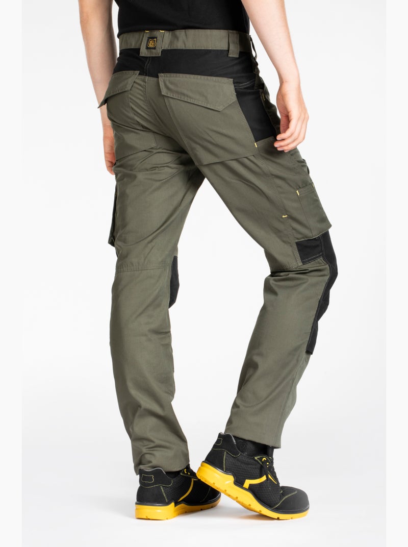 Pantalon de travail normé coupe droite MOBILON 'Rica Lewis' Kaki - Kiabi