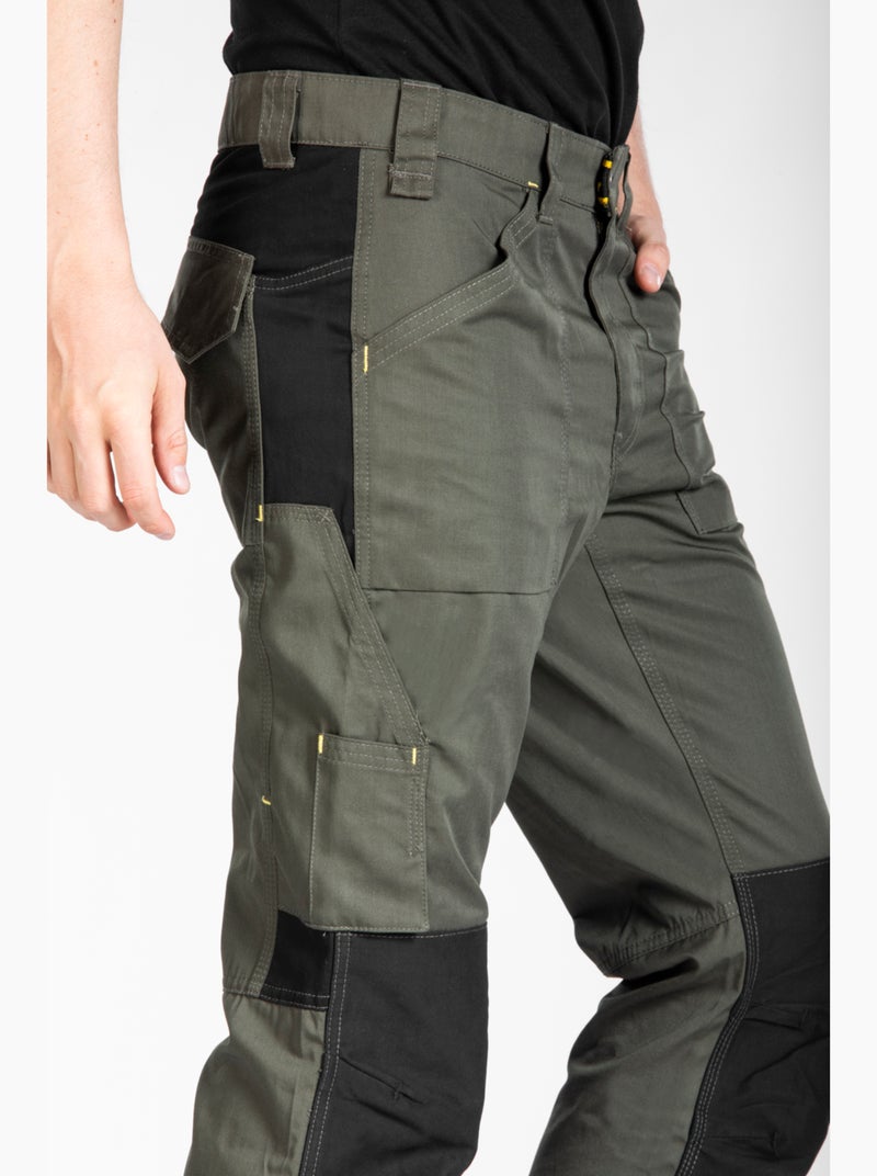 Pantalon de travail normé coupe droite MOBILON 'Rica Lewis' Kaki - Kiabi