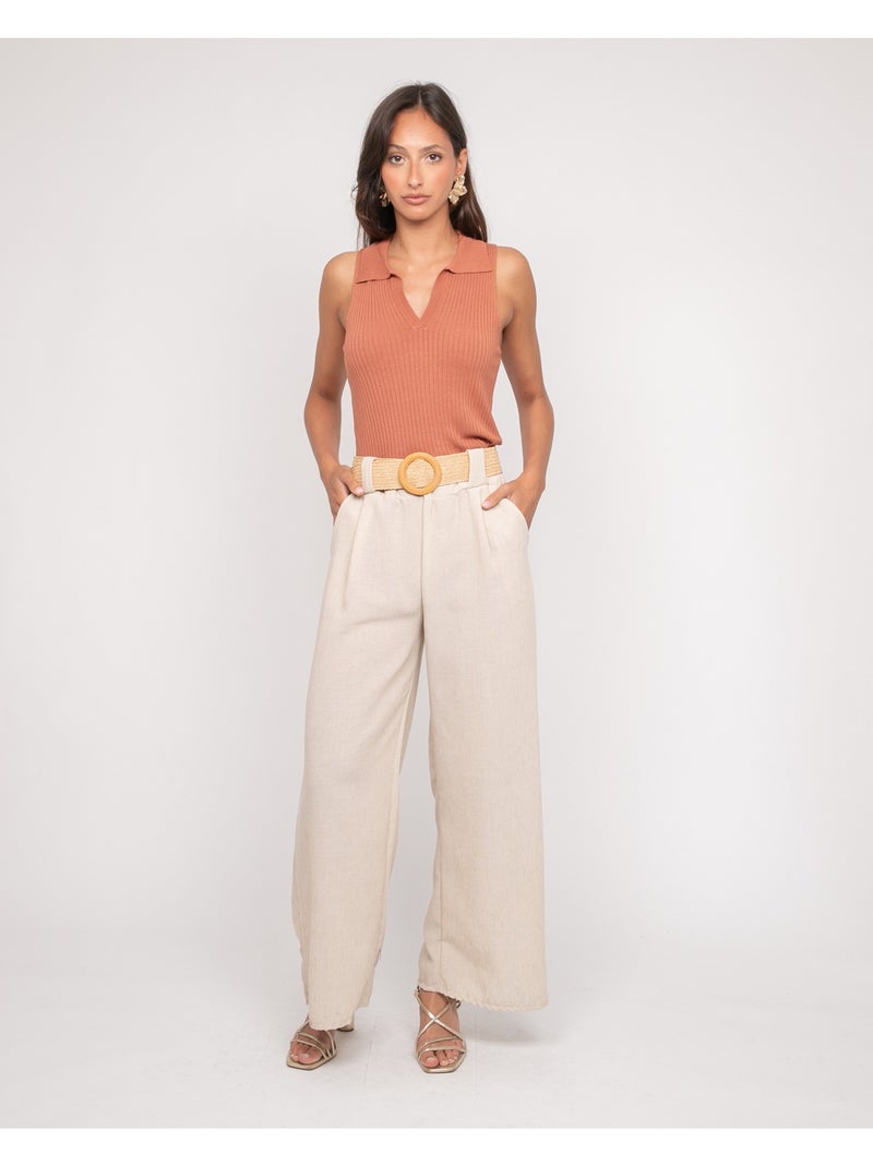 Pantalon de ville et ceinture ELOUVE Ecru - Kiabi