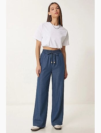 Pantalon décontracté à jambes larges en mélange de coton istanbul