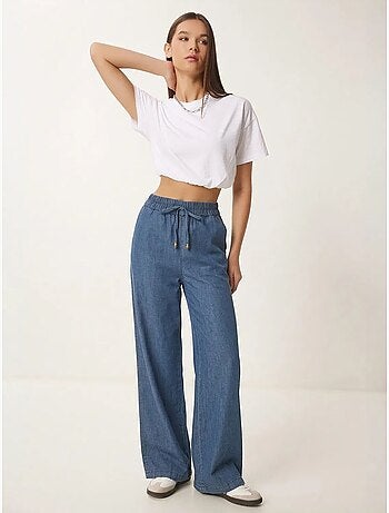 Pantalon décontracté à jambes larges en mélange de coton istanbul