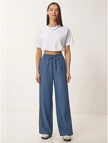 Pantalon décontracté à jambes larges en mélange de coton istanbul