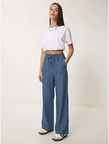 Pantalon décontracté à jambes larges en mélange de coton istanbul
