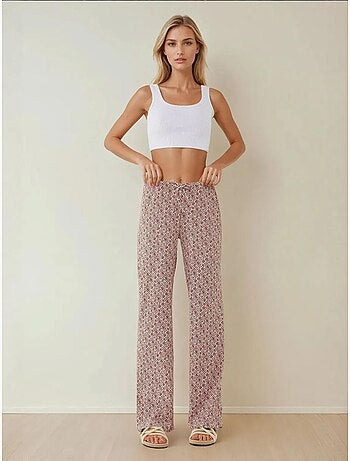 Pantalon décontracté à jambes larges et à motifs