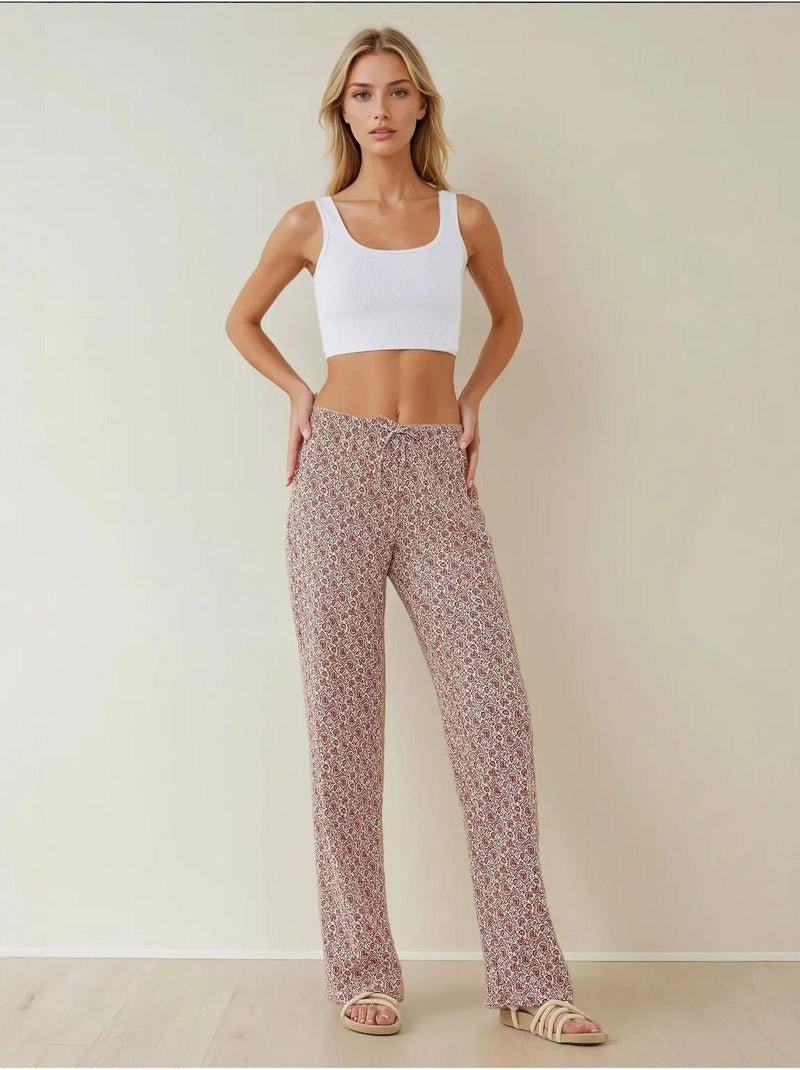 Pantalon décontracté à jambes larges et à motifs Vieux rose - Kiabi