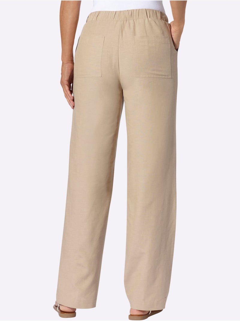 Pantalon décontracté avec ceinture élastique et pinces arrière - Taille courte - Moda Vilona Beige - Kiabi