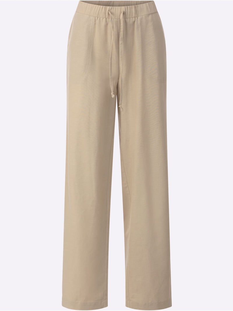 Pantalon décontracté avec ceinture élastique et pinces arrière - Taille courte - Moda Vilona Beige - Kiabi