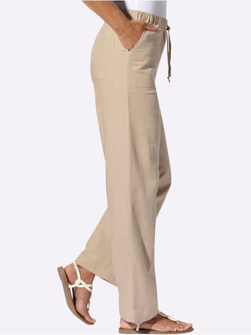 Pantalon décontracté avec ceinture élastique et pinces arrière - Taille courte - Moda Vilona Beige - Kiabi