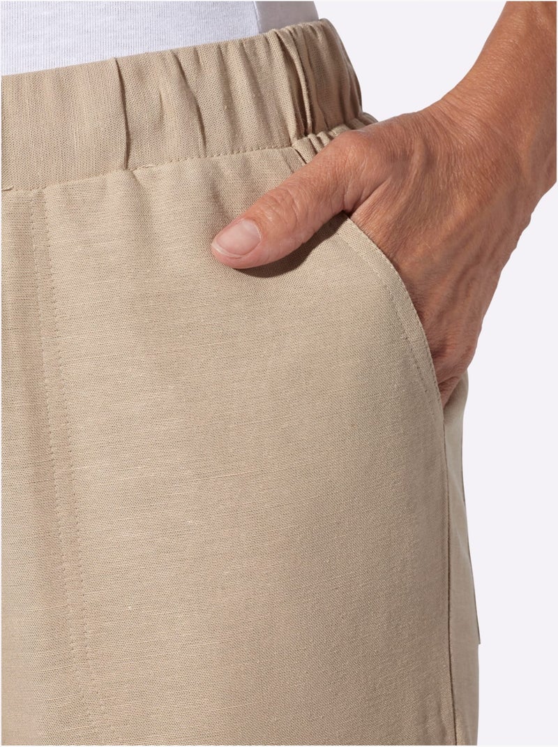 Pantalon décontracté avec ceinture élastique et pinces arrière - Taille courte - Moda Vilona Beige - Kiabi
