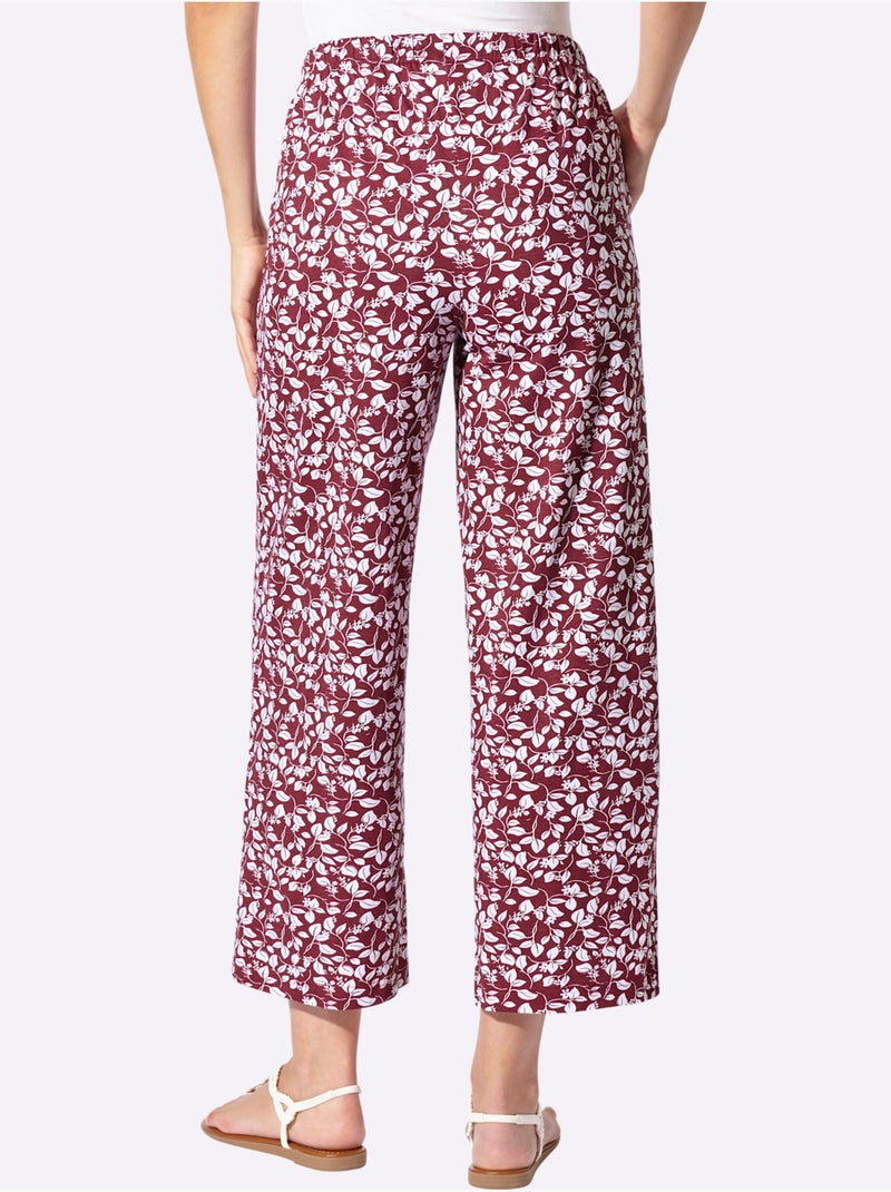 Pantalon décontracté en coton à motif fleurettes avec ceinture élastique - Taille standard - Witt Rouge foncé - Kiabi