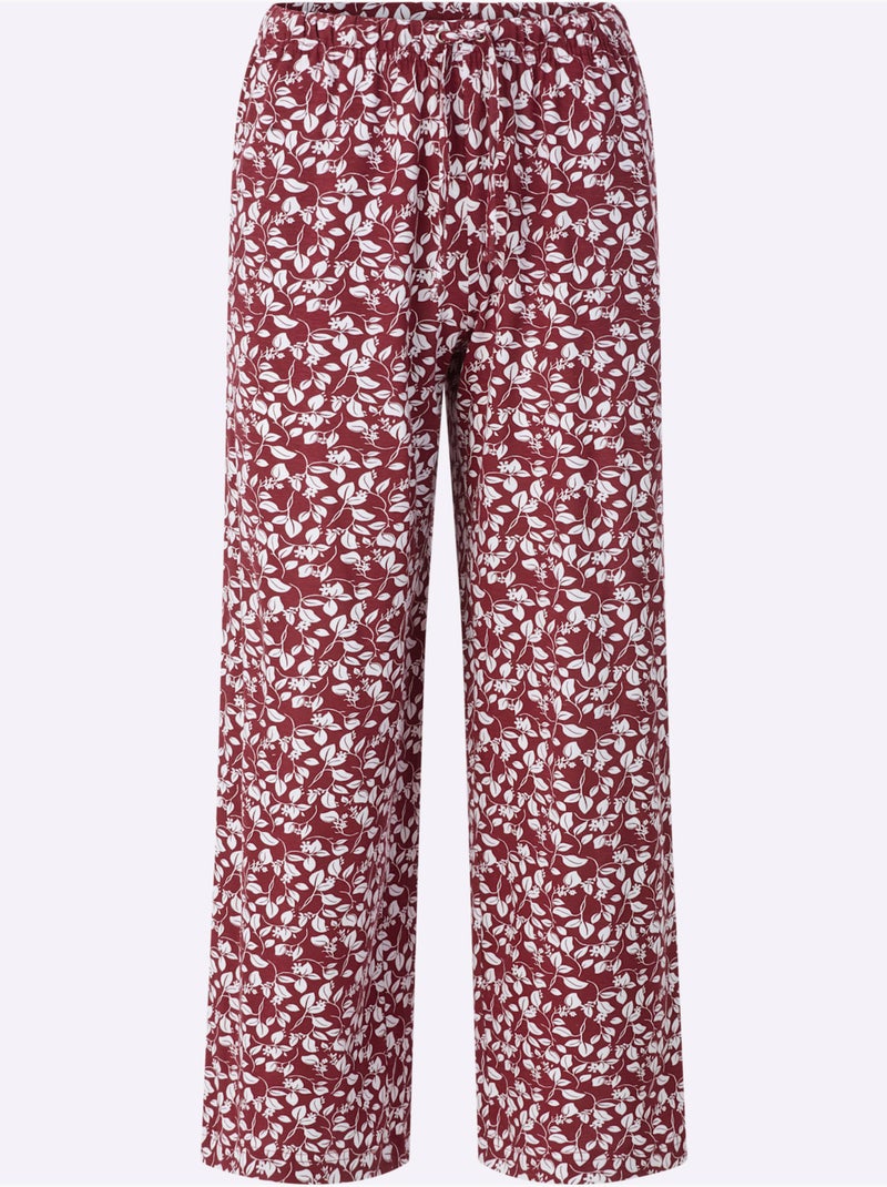 Pantalon décontracté en coton à motif fleurettes avec ceinture élastique - Taille standard - Witt Rouge foncé - Kiabi