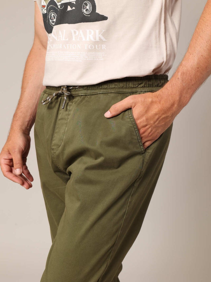 Pantalon décontracté en coton avec taille élastiquée 'Deeluxe' Vert olive - Kiabi