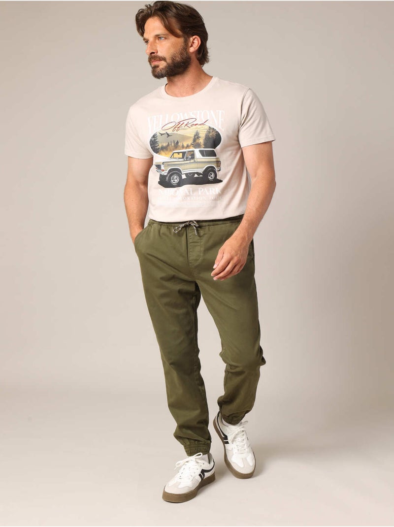 Pantalon décontracté en coton avec taille élastiquée 'Deeluxe' Vert olive - Kiabi