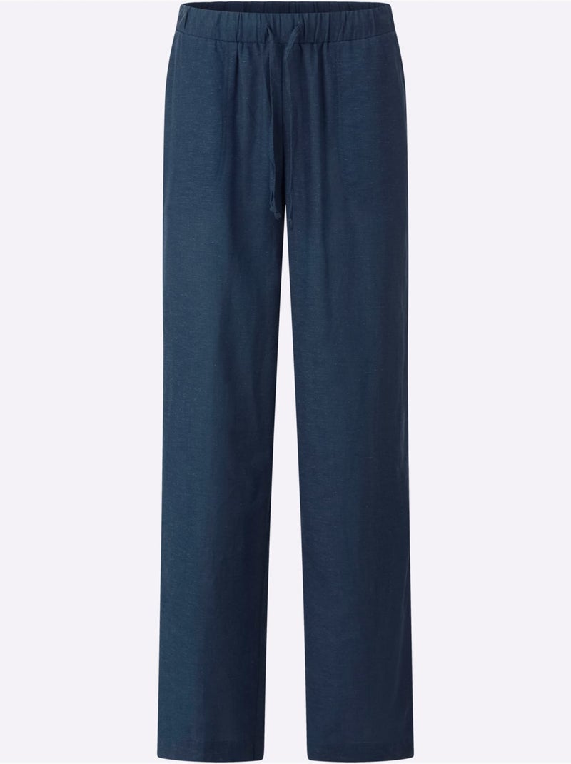 Pantalon décontracté en mélange de matières avec ceinture élastique - Taille courte - Moda Vilona Bleu foncé - Kiabi