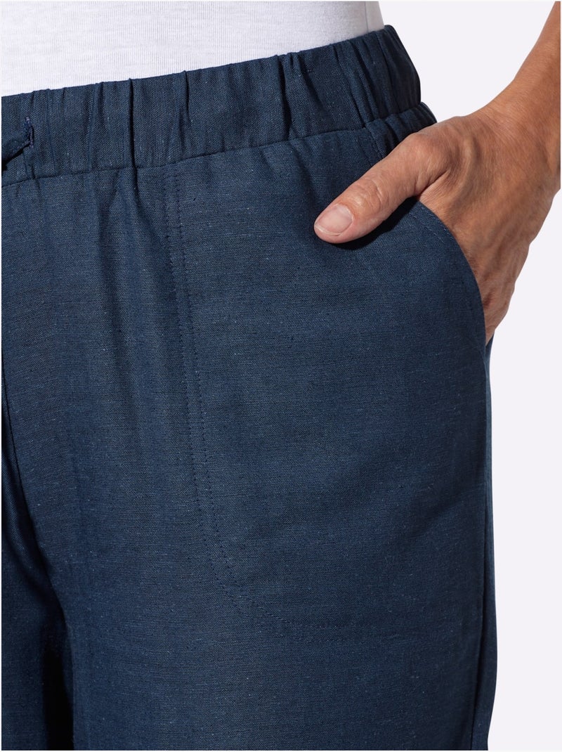 Pantalon décontracté en mélange de matières avec ceinture élastique - Taille courte - Moda Vilona Bleu foncé - Kiabi