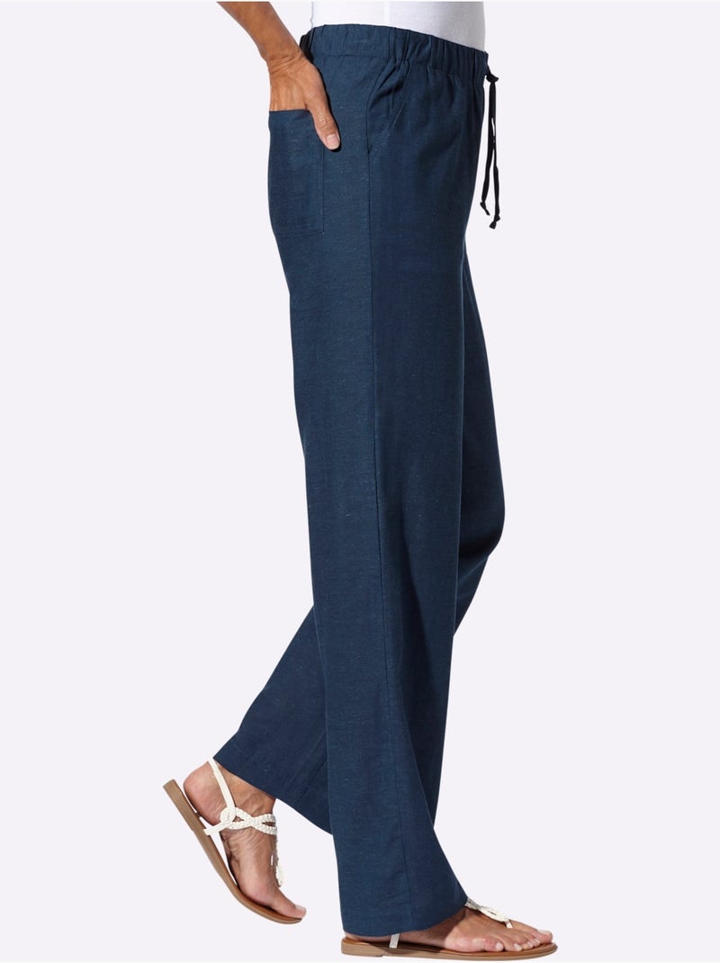 Pantalon décontracté en mélange de matières avec ceinture élastique - Taille courte - Moda Vilona Bleu foncé - Kiabi