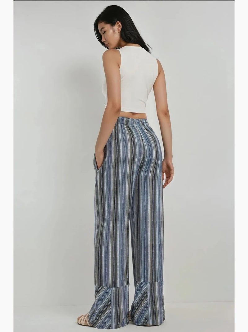 Pantalon décontracté imprimé à jambes larges hiccup Bleu ciel - Kiabi